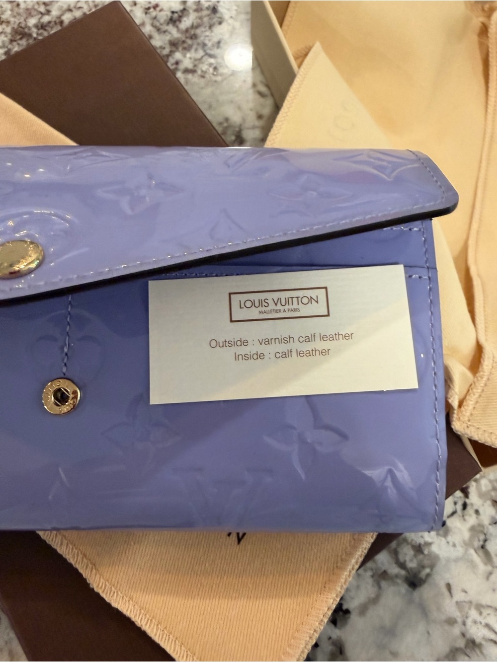 NWT Louis Vuitton Vernis Lilac Patent Leather Envelope Wallet with Monogram - Picture 3 of 7